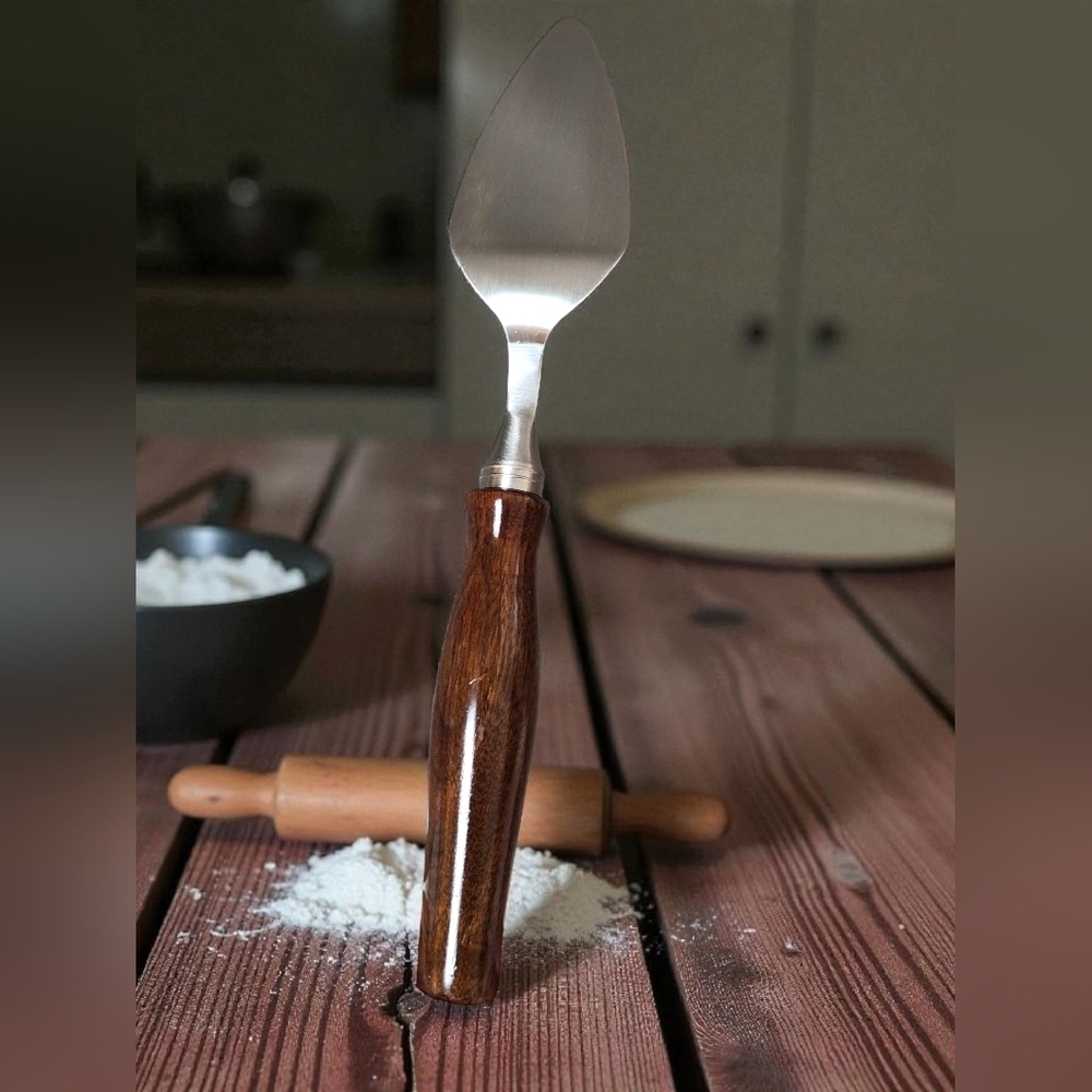 Stainless Steel Cake Server with Handturned Wooden Handle - Picture 3 of 3